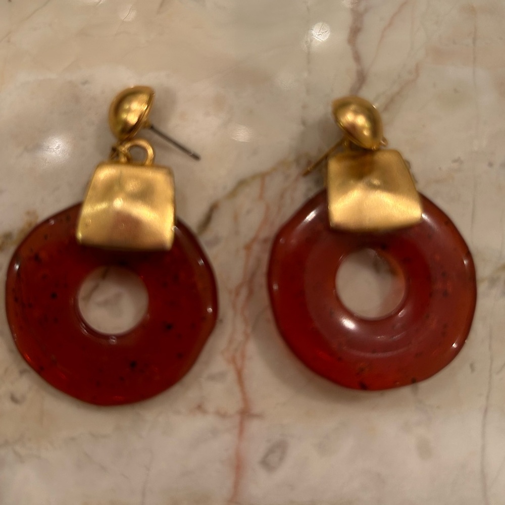 Dangle Earrings Amber Colored